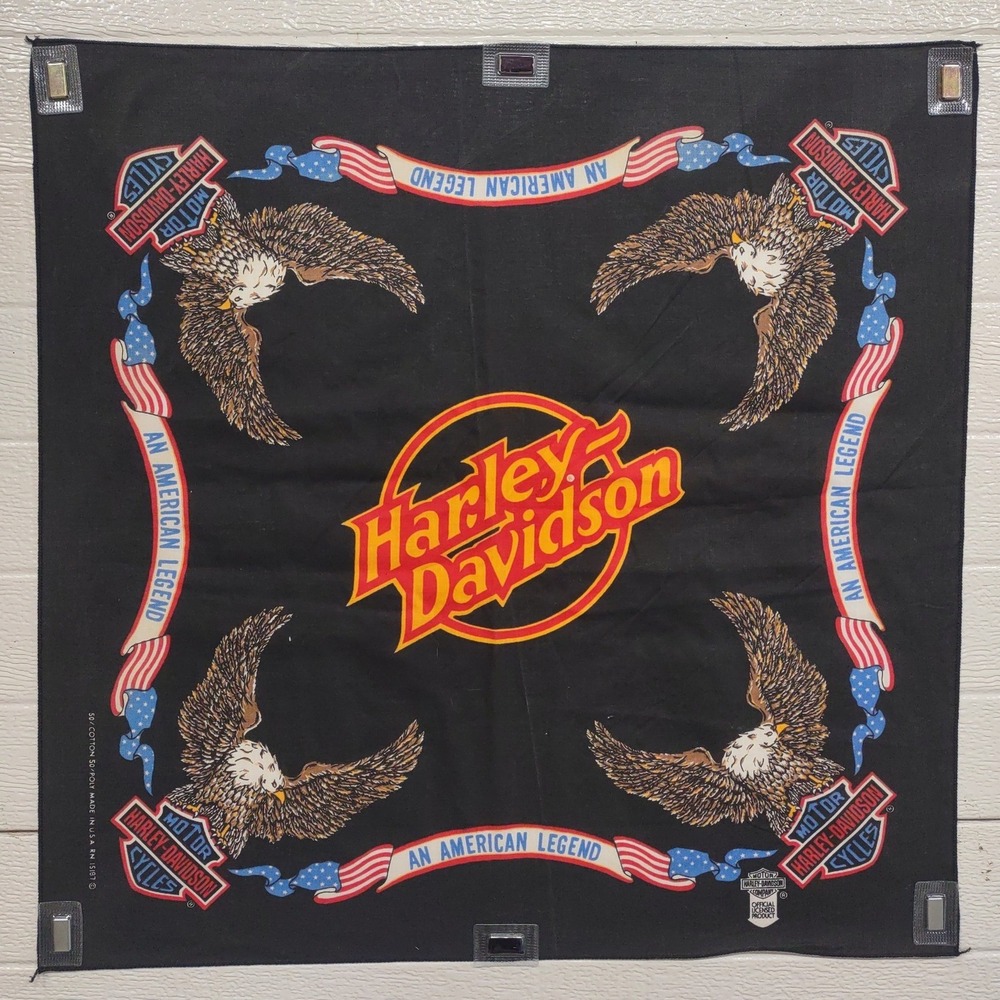 Vintage Harley Davidson Bandana Black Eagle An American Legend Made in USA 21x21